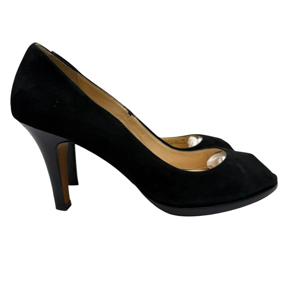 Cole Haan Women's Black Suede Peep Toe Platform Pumps Heels US 10B